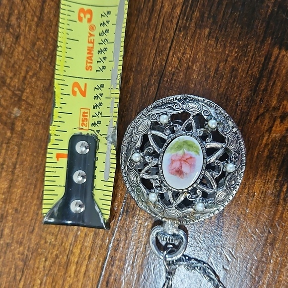 Silver Pendant Necklace with Pink Floral Design - Picture 6 of 9